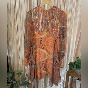 Vintage 1960s Lisa Meril Paisley Mini Dress with sequin detail bright colors